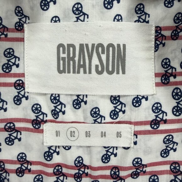 Grayson The Hero Bicycle Print Button Up Shirt Size 2 S M Cotton Stripe - Picture 12 of 16